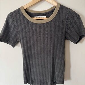 We The Free Charcoal and Tan Striped Tee